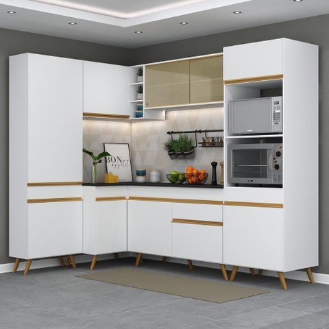 Armário de Cozinha Completa de Canto Veneza Multimóveis V2050 Branco/dourado