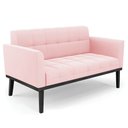 Ver imagem 1 de Sofá Namoradeira Base Madeira Preto Ana Suede Rosa Bebê - Ibiza