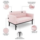 Ver imagem 3 de Sofá Namoradeira Base Madeira Preto Ana Suede Rosa Bebê - Ibiza