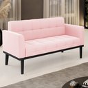 Ver imagem 2 de Sofá Namoradeira Base Madeira Preto Ana Suede Rosa Bebê - Ibiza