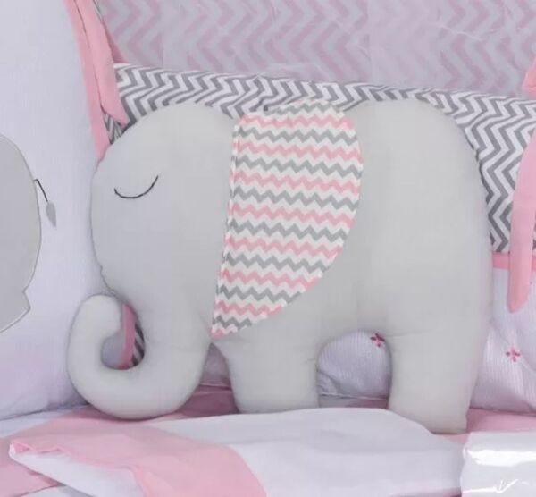 Almofada Decorativa Elefante Cinza Rosa - 1