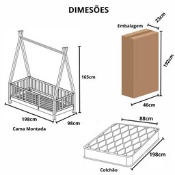 Bicama Solteirão Cabana Montessoriana Madeira Maciça Pinus - Branco - Grade Vertical Completa - 2