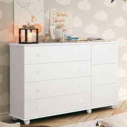 Cômoda Infantil 4 Gavetas E Cabideiro Premium Potente Branco Acetinado - 2