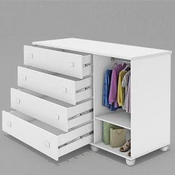 Cômoda Infantil 4 Gavetas E Cabideiro Premium Potente Branco Acetinado - 3