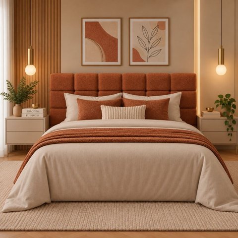 Cabeceira Cama Box Casal 138cm Estofada Bouclé Boss:Terra Cota