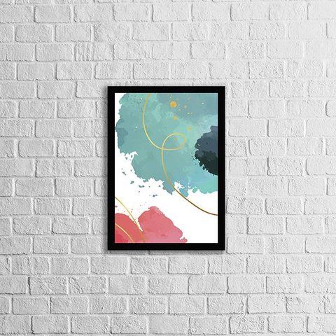 Quadro Abstrato Azul, Rosa e Preto II 24x18cm - com vidro:Madeira preta
