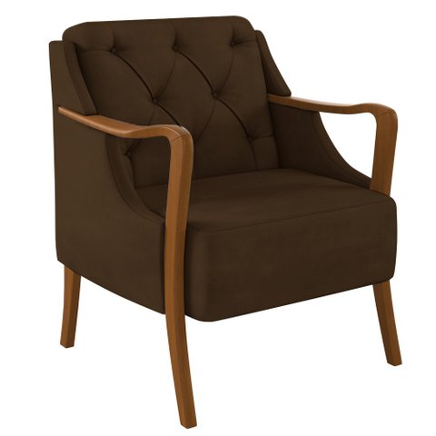 Poltrona Decorativa para Sala de Estar Capitonê Lapa M22 Veludo Marrom - Mpozenato