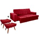 Ver imagem 1 de Sofá 4 Lugares Itália Plus 2,25m Retrátil, Reclinável, com 2 Puffs Pés Palito, Vermelho