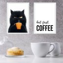 Ver imagem 2 de Kit 2 Quadros Café - Gato Emburrado 24x18cm - com Vidro:moldura Branca
