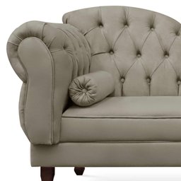 Divã Recamier Namoradeira Larissa 185cm com Capitonê - Direita + 02 Puffs Retrô Suede:bege - 2