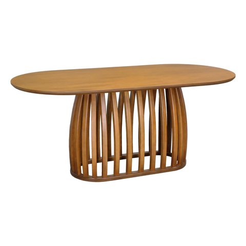 Mesa de Jantar Armonia Tampo Retangular Arredondado Base Retangular - Amêndoa - Tampo Ret. Laminado