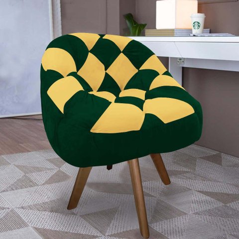 Poltrona Paloma Escritório Sala Giratória Madeira Suede Verde e Suede Mostarda - Dominic Decor