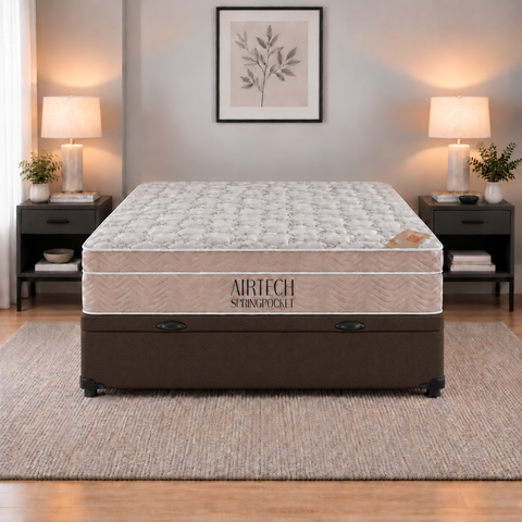 Cama Box Baú Airtech Viuvo Colchão de Molas Ensacadas Ortobom 128x188x60cm