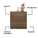 Ver imagem 4 de Cômoda Quarto 4 Gavetas Puxador Cava 89,7 cm 100% MDF Cor:Nogal