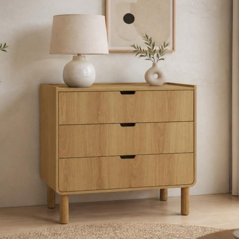 Cômoda para Quarto 3 Gavetas 90cm Orgânica Nordic A03 Hanover Roble - Lyam Decor