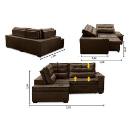 Sofá de Canto Retrátil e Reclinável com Molas LE 2,50x2,00m Viviane Suede Marrom Madelina Decor - 2