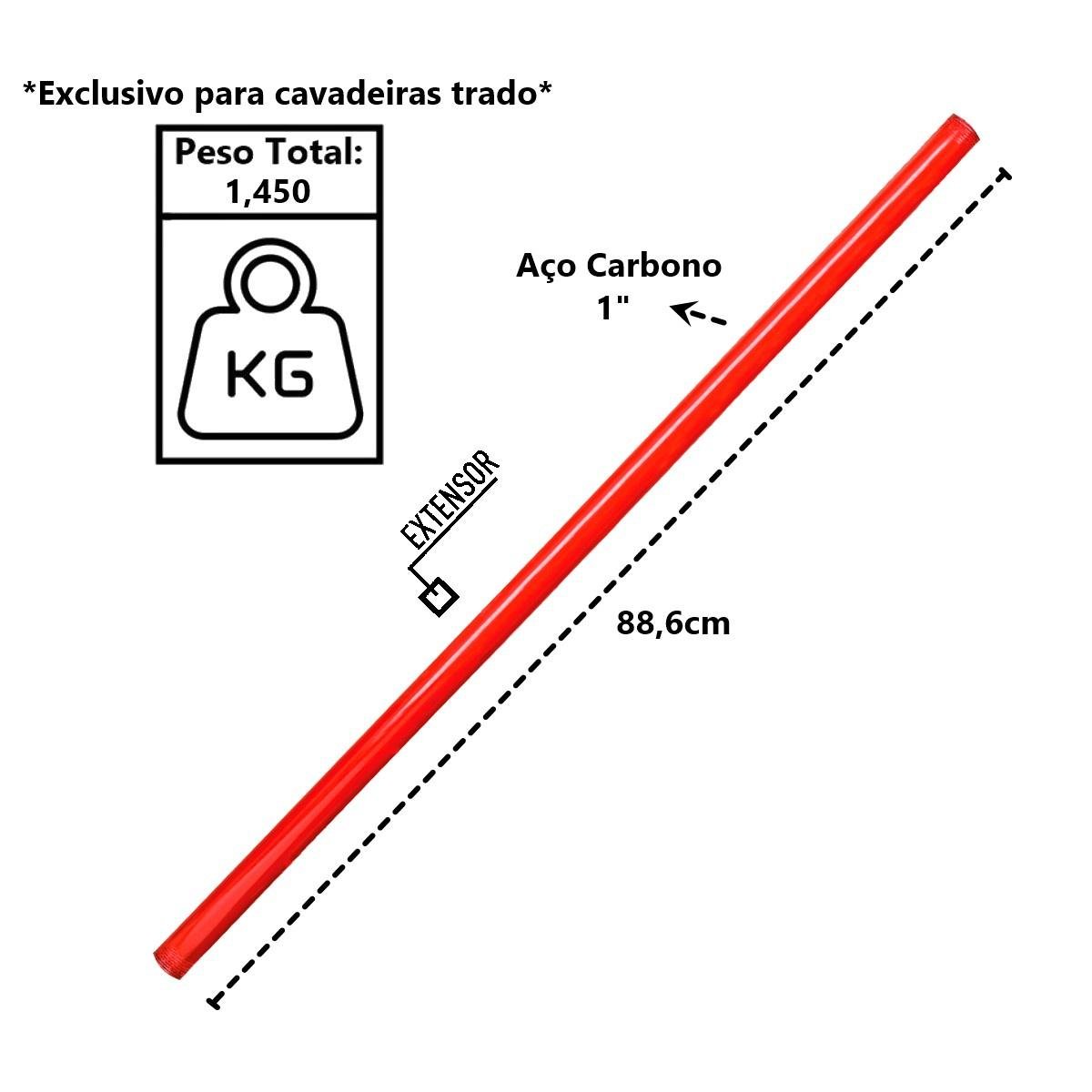 Extensor para Cavadeira Trado Cabo em Tubo Aço Carbono 88cm Minasul - 3
