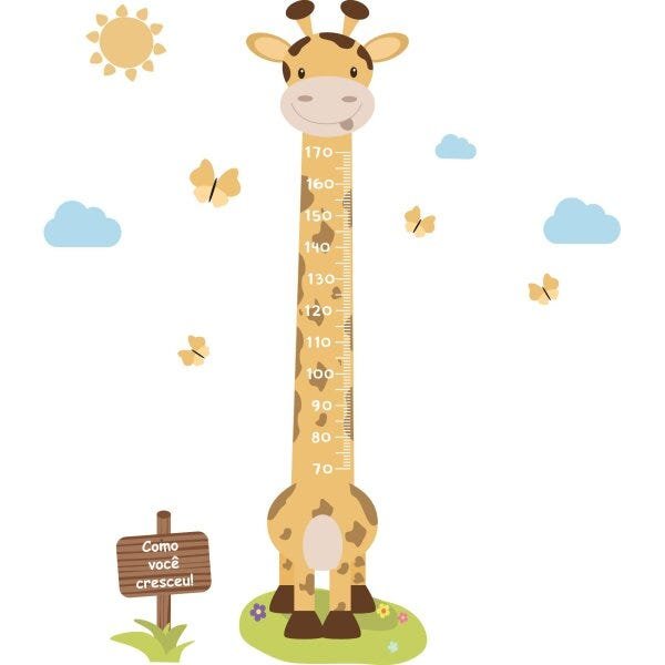 Adesivo de Parede Infantil Régua Girafa e Borboletas - 1