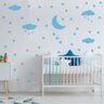 Adesivo de Parede Infantil Nuvens Lua e Estrelas Azul - 1