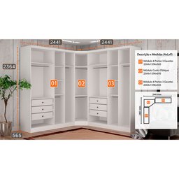 Guarda-roupa Modulado de Casal Safira 001 em Mdf com 9 Portas e 6 Gavetas Clic Móveis - 3