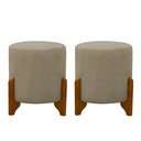 Ver imagem 2 de Kit 2 Puffs Banquetas Thor Pés de Madeira Maciça Linho:bege