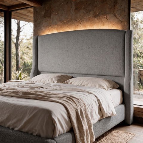 Cabeceira para Cama Box Queen Size Shae 160cm Estofada com Frame Bouclê Cinza Escuro - Desk Design