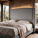Ver imagem 1 de Cabeceira para Cama Box Queen Size Shae 160cm Estofada com Frame Bouclê Cinza Escuro - Desk Design
