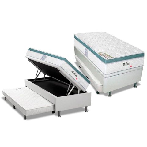 Cama Box Baú C/auxiliar Solteiro: Colchão Molas Herval Masterpocket Meditare + Base Branco(88x188)