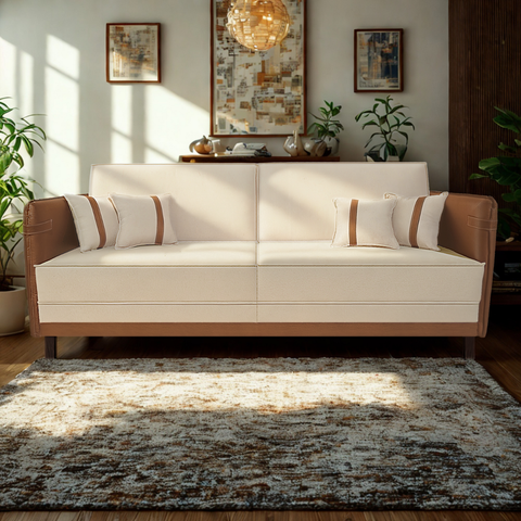 Sofá Modular 3 Lugares Filipi 2,12m Corino Bege - Corino Terracota