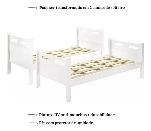 Ver imagem 4 de Beliche Solteiro Jaspe Versátil Vira 2 Camas Branco Estrado 100% Madeira - Super Resistente