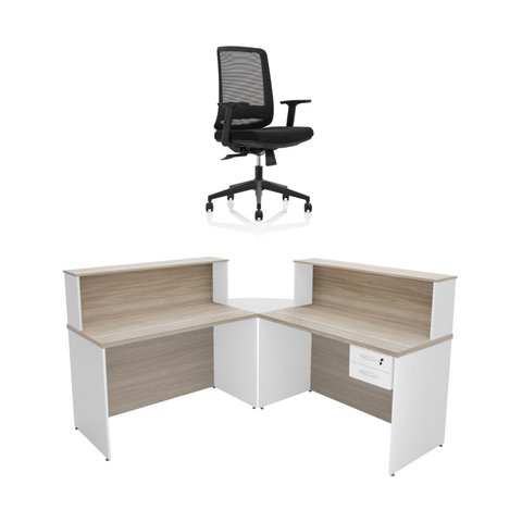 Balcão de Atendimento em L com Gaveta 120x60cm para Loja e Recepção + Cadeira Ergonômica Netflex
