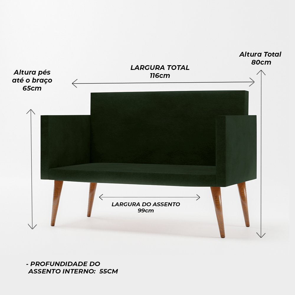 Kit 2 Poltronas + Sofá Recepção Baixo Custo Oferta Envio Já - Verde-escuro - 8