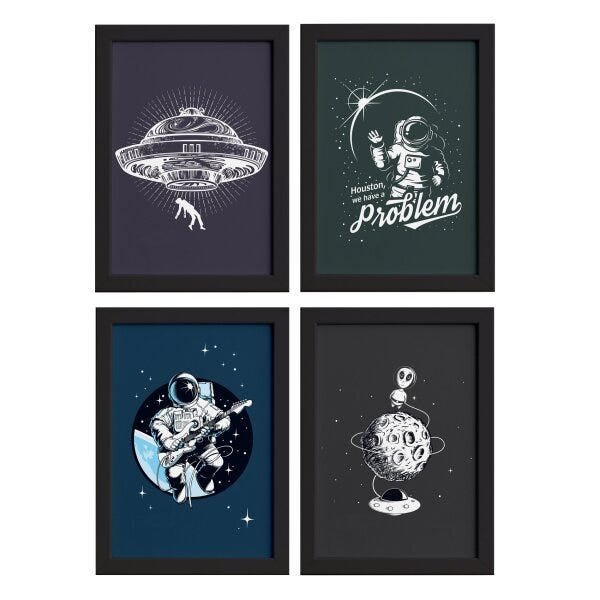 Quadros Espaço Sideral Moldura Preta 22x32cm 4un - 1