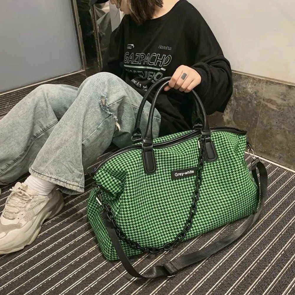 Bolsa Xadrez Moderna Academia Viagem Confortável Impermeável:verde - 3