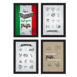 Quadros Pasta Italiana Moldura Preta 22x32cm 4un - 1