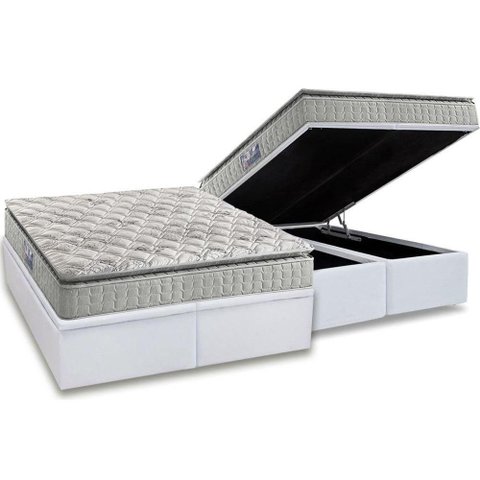 Cama Box Baú King: Colchão Espuma Anjos D33 Orthosono Pillow Top + Base Crc Courano White(193x203)