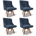 Ver imagem 1 de Kit 4 Cadeiras Estofadas Base Giratória de Madeira Lia Suede Azul Marinho - Ibiza