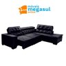 Sofá 5 Lugares Canto 2,80x2,20 M Sttilo Retrátil e Reclinável Chaise e Pillow e Molas Preto - Megasu - 5