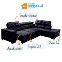 Ver imagem 4 de Sofá 5 Lugares Canto 2,80x2,20 M Sttilo Retrátil e Reclinável Chaise e Pillow e Molas Preto - Megasu