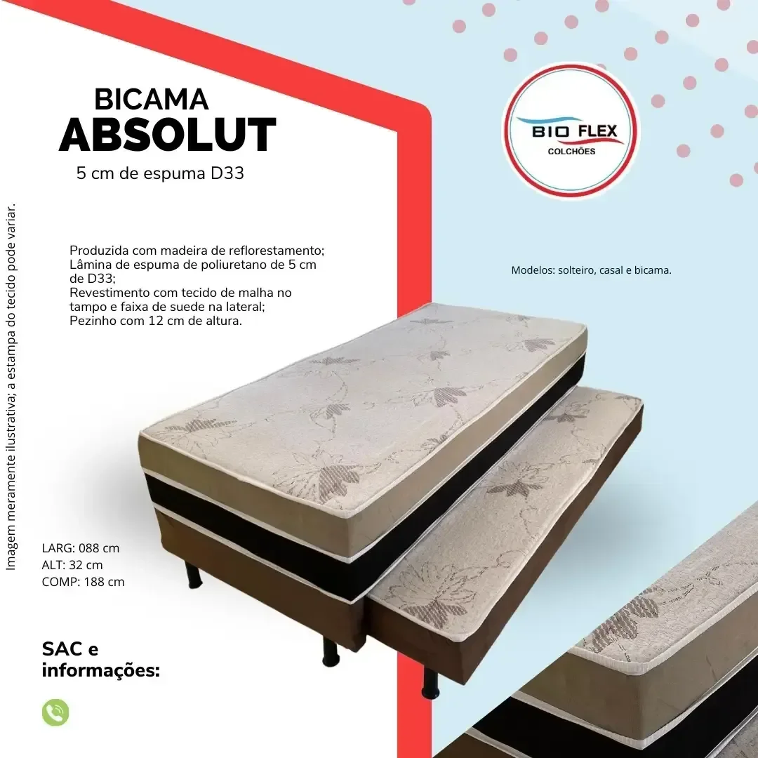 Ver imagem 2 de Bicama Box Absolut Solteiro Ortopédica 88x188x32cm Bio Flex Cor Marrom