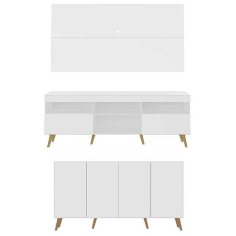 Conjunto Sala De Estar Rack/painel Tv/aparador Multimóveis Sofia Branco/natural
