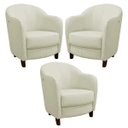 Ver imagem 1 de Kit 3 Poltronas Decorativas Sala de Estar Pés Madeira Kairós Couro Off White - Gran Belo