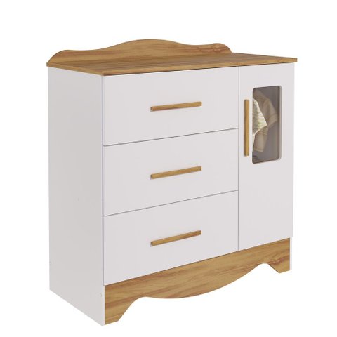 Cômoda Clara 1 Porta 3 Gavetas - Moveis Peroba Amendoa/branco