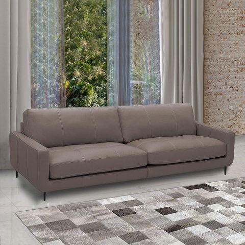 Sofá Decorativo Isaac 3 Lugares Sala de Estar 240cm Pés em Aço Couro Avelã G88 - Gran Belo