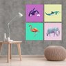 Conjunto de 4 Quadros Decorativos de Animais 30x30cm Quarto - 1