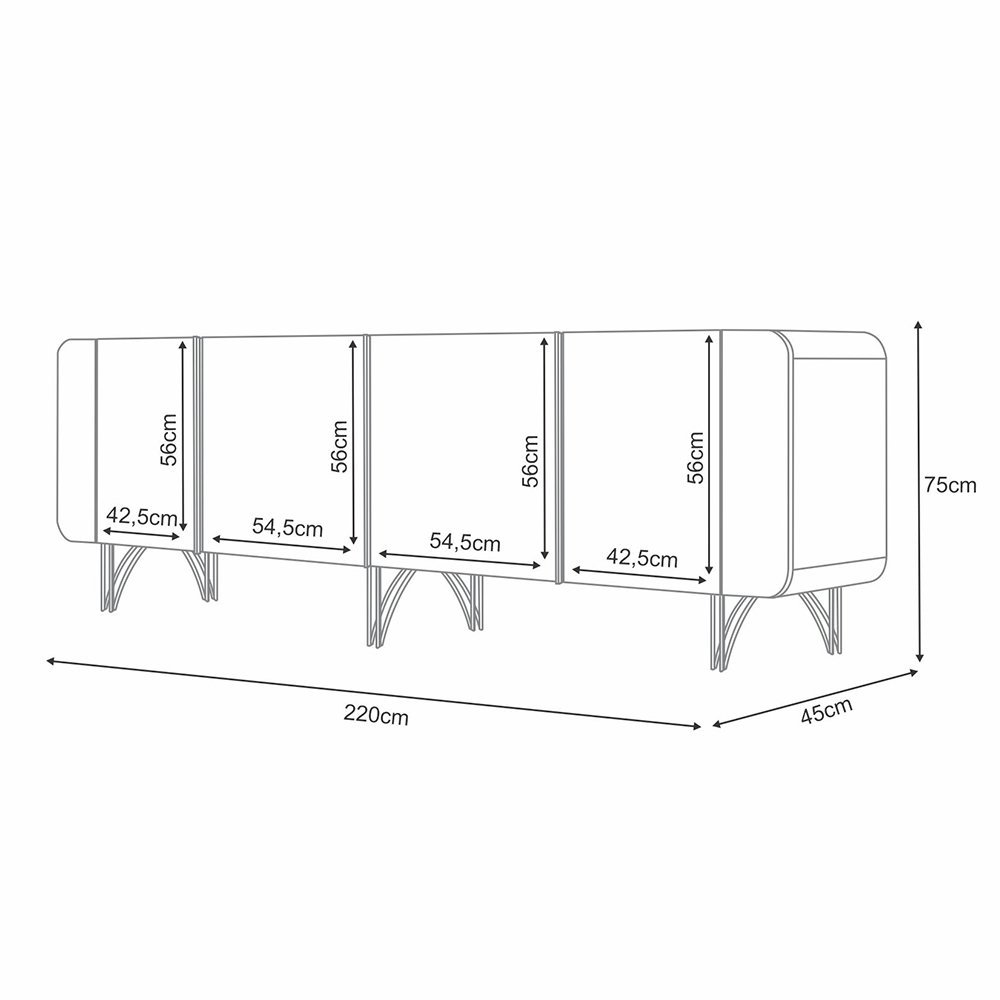 Aparador Buffet Bar Living Para Sala de Estar 04 Portas 220 cm Santiago B01 Off White - Lyam Lyam De - 5