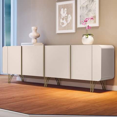 Aparador Buffet Bar Living para Sala de Estar 04 Portas 220 cm Santiago B01 Off White - Lyam Lyam de