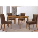 Ver imagem 1 de Sala de Jantar Completa Londrina C/ Tampo Madeirado Canto Curvo 120x80cm e 4 Cadeiras Maldivas
