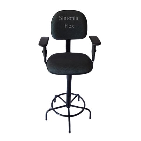 Cadeira Secretaria Caixa Alta com Braço de Regulagem de Altura - a Gás - Base de Ferro Fixa Recpçao-