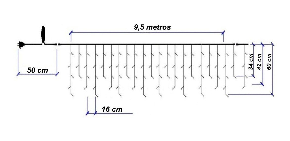 Cascata 400 Leds 10M C/ 8 Funções Morno C/ Fio Branco - 220V - 5